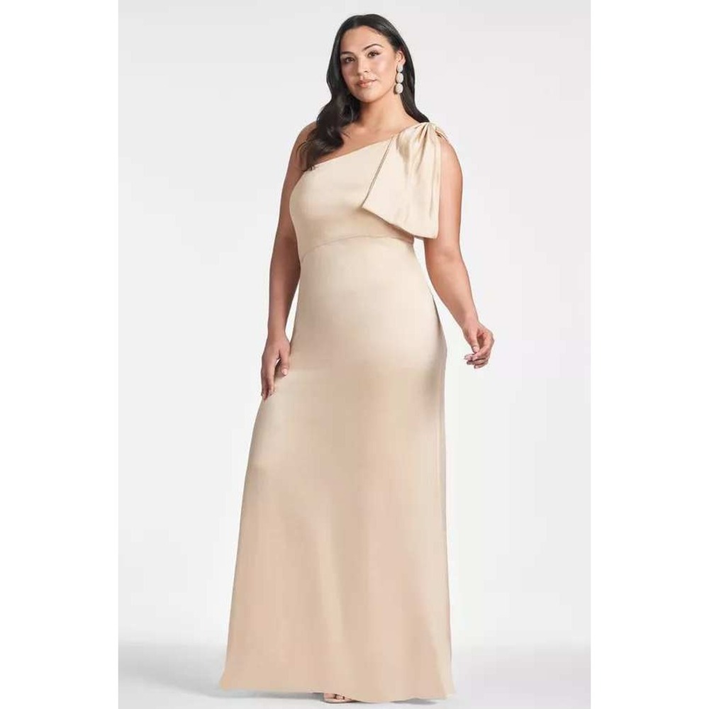 Sachin & Babi Chelsea One Shoulder Bow Gown Champagne Gold S221B06-250 Size 12